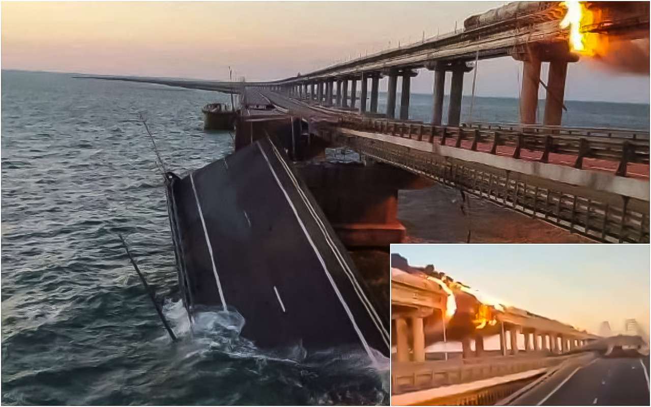 Крымский мост горит в результате подрыва