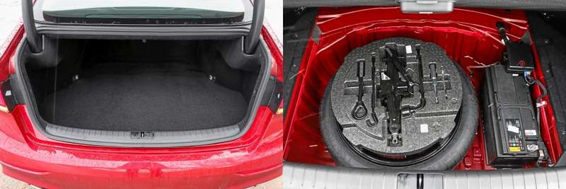 Багажник G80 большой и аккуратный. По нашим замерам, здесь 412 литров объема, а проем на 15 см шире, чем у Kia. Под полом – докатка, аккумулятор и инструмент. Спинки задних сидений не складываются.