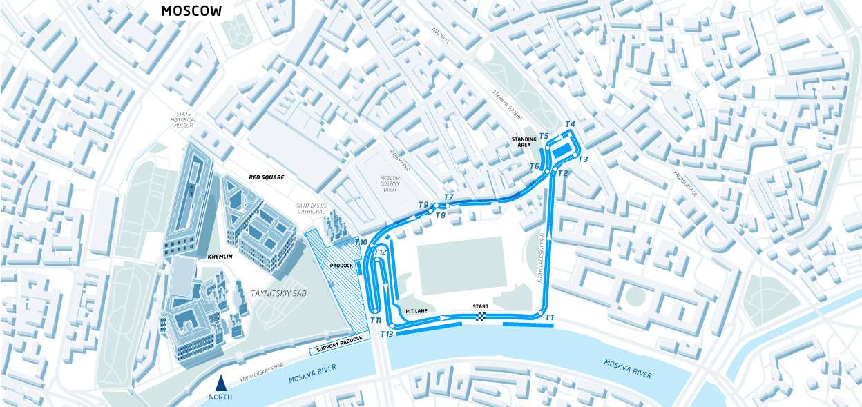 The proposed circuit layout for the 2015 Formula E Moscow ePrix