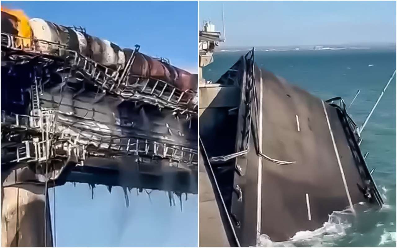 Крымский мост горит в результате подрыва