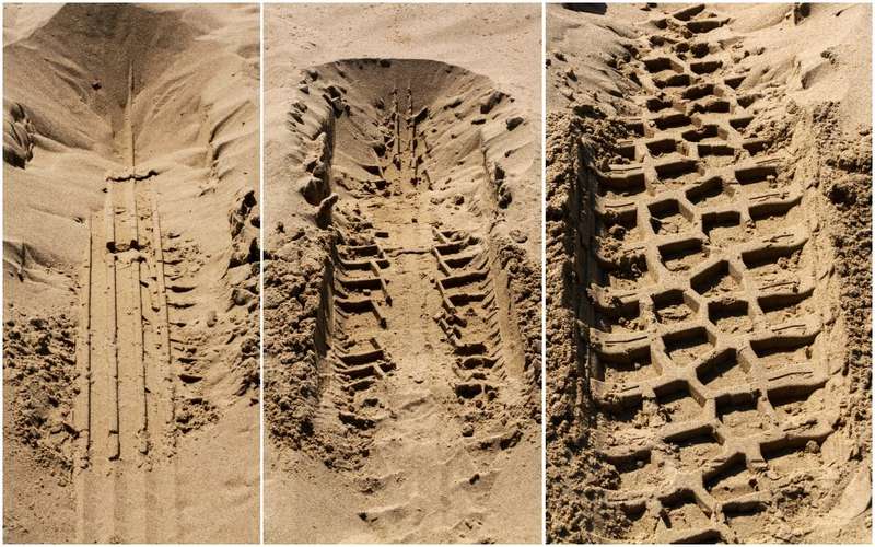 Самый четкий отпечаток рисунка протектора шины Cordiant Off-Road 2 доказывает, что она докопалась до влажного песка - и именно за счет этого показала максимальное тяговое усилие.
