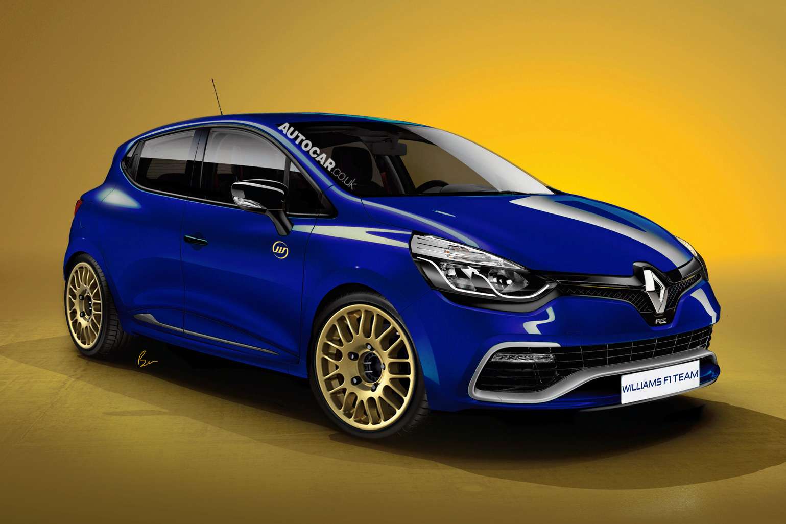 Renault Clio Williams rendering by Autocar side-front view_no_copyright